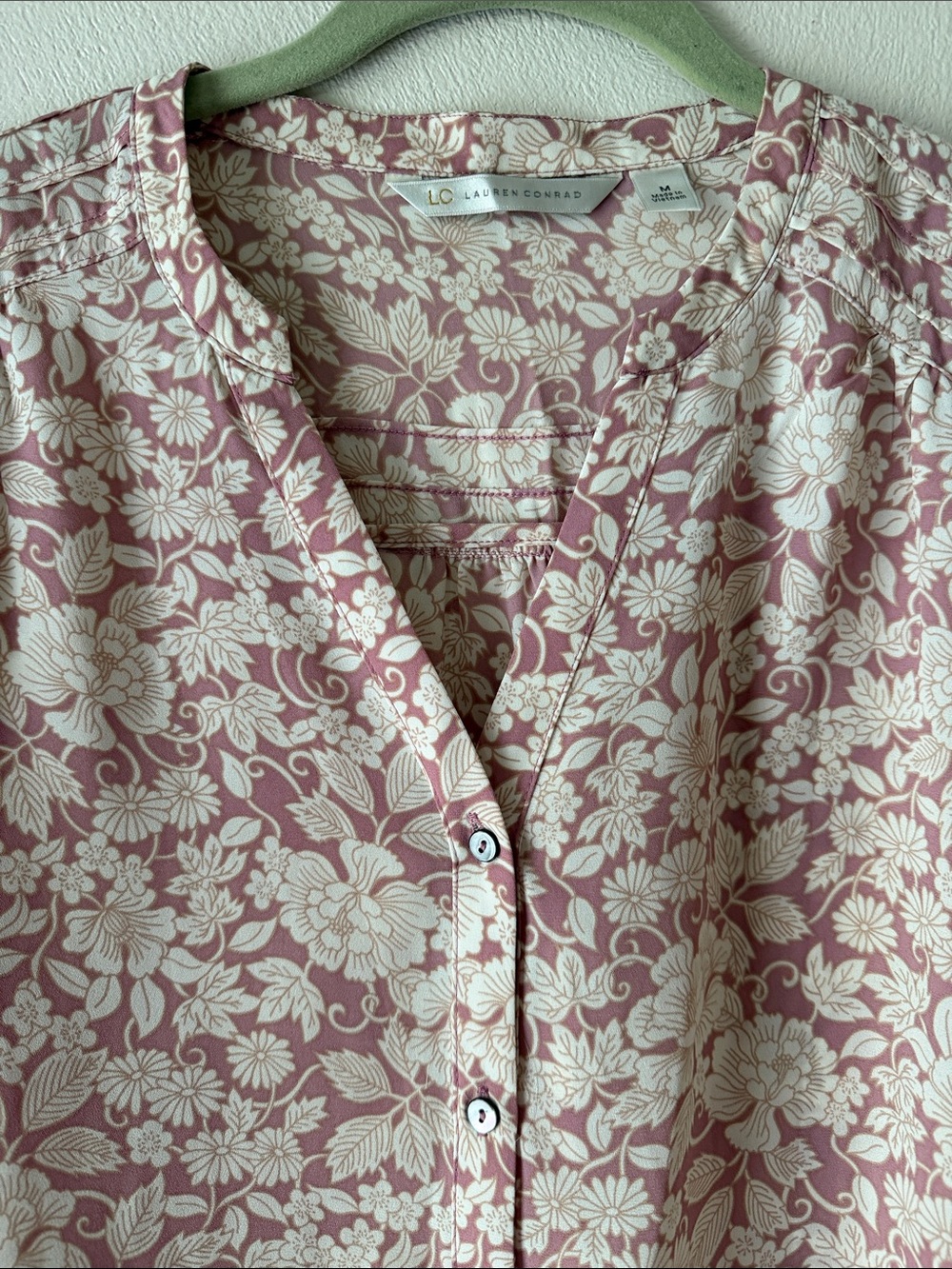 LOFT Dusty Rose and Cream Floral Button-Front Blouse - Picture 3 of 4